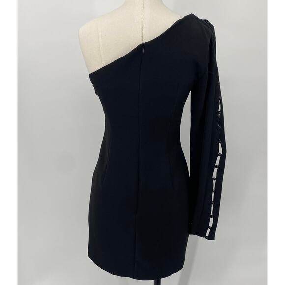 Keepsake the Label Mini Dress Beaded Trim One Shoulder Long Sleeve Black Small - Picture 7 of 10
